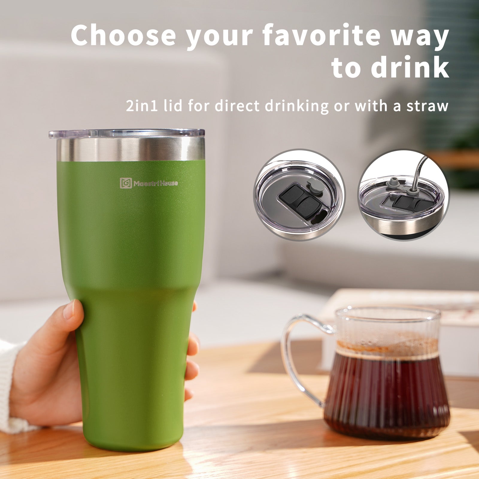 2-in-1 Lid Coffee Tumbler Cup – Maestri House